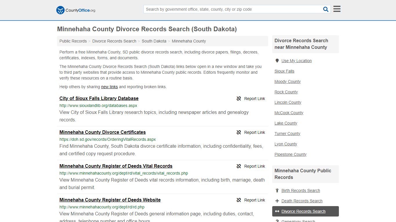 Minnehaha County Divorce Records Search (South Dakota) - County Office