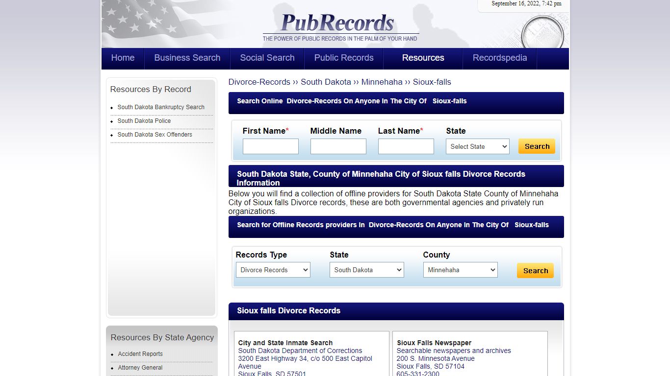 Sioux falls, Minnehaha County, South Dakota Divorce Records