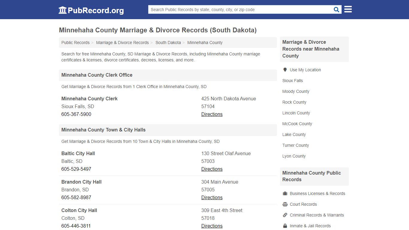 Minnehaha County Marriage & Divorce Records (South Dakota)