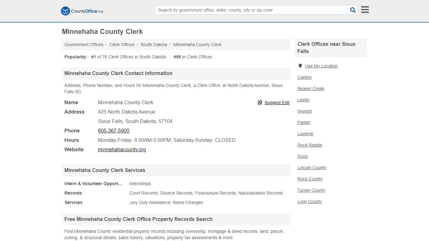 Minnehaha County Clerk - Sioux Falls, SD (Address, Phone, and Hours)